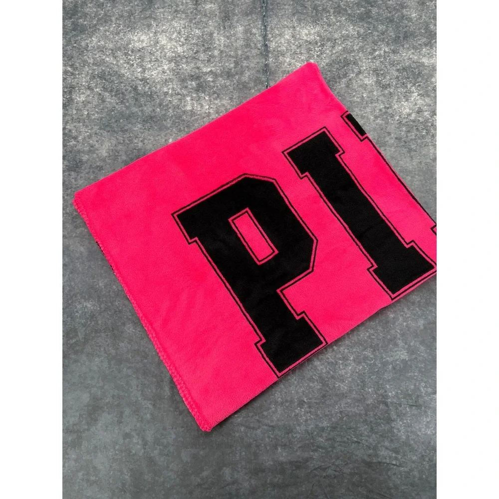 Victoria's Secret PINK Fleece Blanket Women OS Pink Excellent Logo Striped Throw